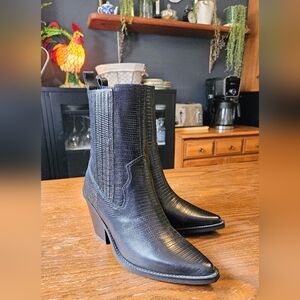 NWOT Western Black Ankle Boots, Vegan Leather